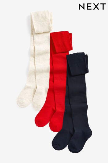 Red/Navy Blue/White 3 Pack Cotton Rich Tights (D86510) | £10 - £15