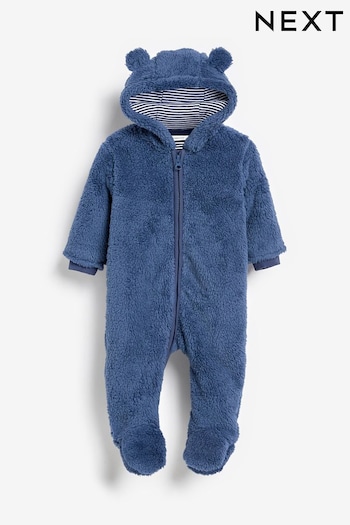 Navy Blue Cosy Fleece Bear Baby Pramsuit (0mths-2yrs) (D86521) | £18 - £20