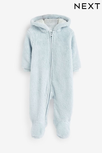 Blue Cosy Fleece Bear Baby Pramsuit (0mths-2yrs) (D86522) | £18 - £20