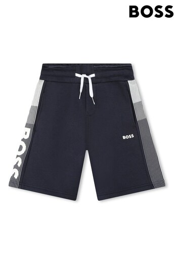 BOSS Navy Blue Side Stripe Jersey Shorts (D86546) | £61 - £76