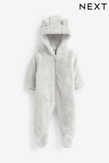 Grey Cosy Fleece Bear Baby Pramsuit (D86558) | £18 - £20
