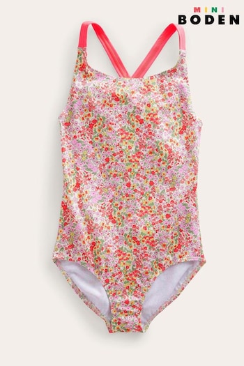 Boden Pink Cross-Back Printed Swimsuit (D86596) | £17 - £19