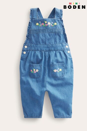 Boden Blue Embroidered Woven Dungarees (D86639) | £29 - £31