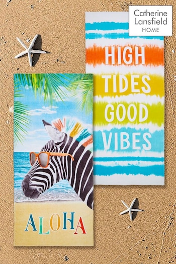 Catherine Lansfield 2 Pack Natural Tie Dye Vibes Aloha Zebra Beach Towels (D86655) | £20