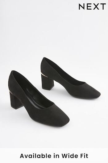 Black/Gold Regular/Wide Fit Forever Comfort® Square Toe Court Shoes (D86656) | £34