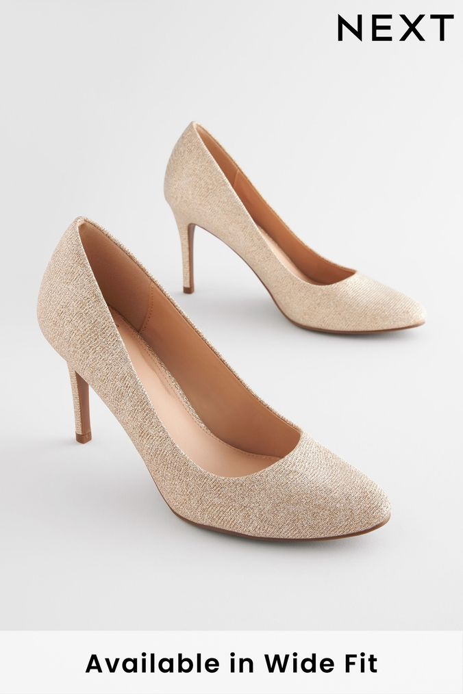 Wide Fit Rose Gold Glitter Block Heels | New Look