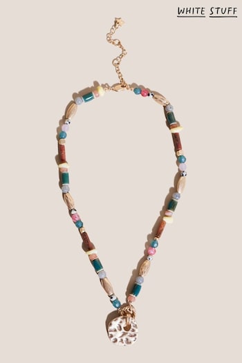 White Stuff Green Bead Stone Hammered Necklace (D86736) | £28