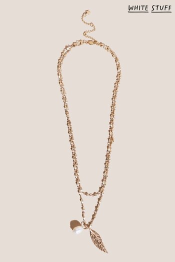 White Stuff Gold Tone Double Row Pearl Leaf Necklace (D86740) | £32