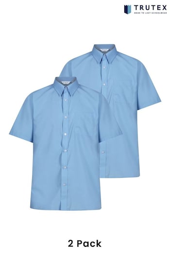 Trutex Boys Blue Non Iron Short Sleeve School Shirts 2 Pack (D86795) | £21 - £24