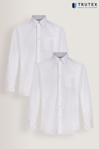 Trutex Boys 2 Pack Long Sleeve Non Iron White School Shirts (D86796) | £21 - £24