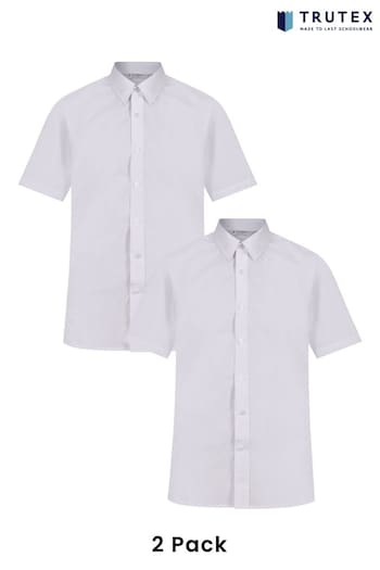 Trutex Boys White Slim Fit Short Sleeve School Kids Shirts 2 Pack (D86823) | £21 - £24