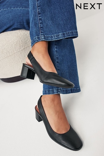 Black Regular/Wide Fit Forever Comfort® Leather Slingback Low Block Heels (D86826) | £42
