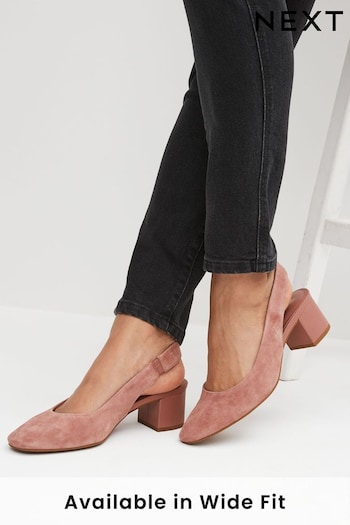 Pink Regular/Wide Fit Forever Comfort® Leather Slingback Low Block Heels (D86827) | £42