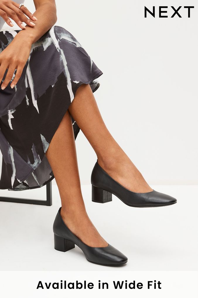 Black Regular/Wide Fit Forever Comfort® Leather Low Block Heel Shoes started (D86830) | £44