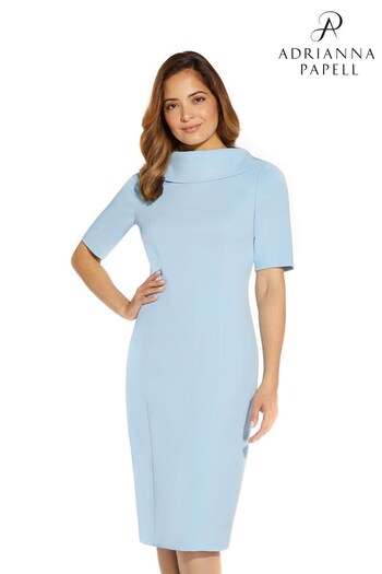 Adrianna Papell Blue Roll Neck Sheath Dress With V Back (D86846) | £109