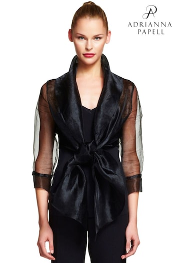 Adrianna Papell Short Sleeve Black Organza Wrap Jacket (D86850) | £65