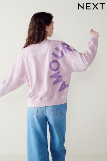 Purple Purple Washed Dropped Shoulder Amour Back Graphic Sweatshirt (D86873) | £24