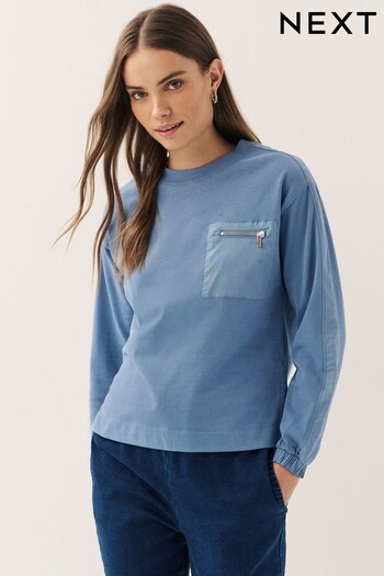 Blue Utility Pocket Detail Long Sleeve Dropped Shoulder Sweatshirt (D86888) | £32