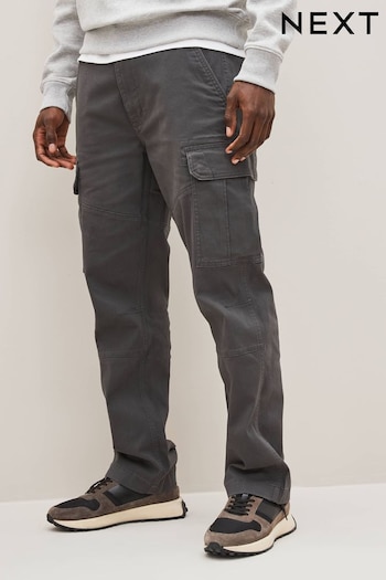 Charcoal Grey Straight Cotton Stretch Cargo Trousers (D86913) | £28