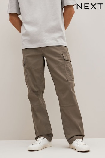 Pebble Grey Cotton Stretch Straight Fit Cargo Trousers T-shirt (D86921) | £28