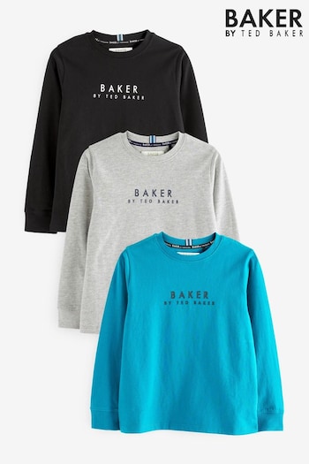 Baker by Ted Baker Multi Long Sleeve T-Shirts Globe 3 Pack (D86950) | £32 - £36