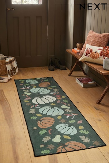 Grey Washable Autumnal Runner (D86954) | £30 - £50