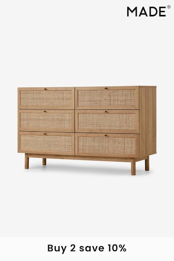 MADE.COM Oak Effect Pavia Natural Rattan Wide Chest of Drawers (D86960) | £499