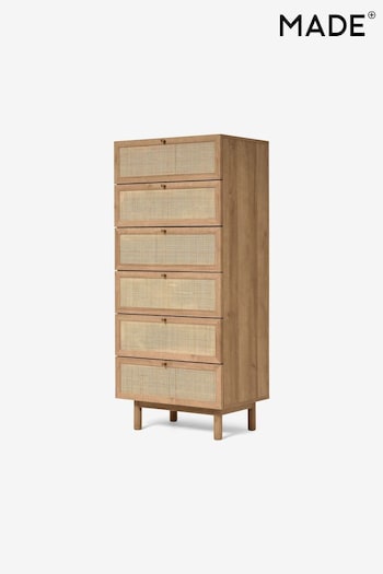 MADE.COM Oak Effect Pavia Natural Rattan Tall Chest of Drawers (D86964) | £399