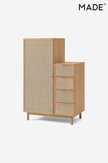 MADE.COM Oak Effect Pavia Natural Rattan Single Wardrobe with Storage Drawers (D86968) | £449