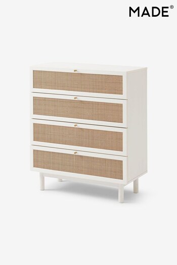 MADE.COM White Washed Oak Effect Pavia Natural Rattan 4 Drawer T-Shirts, Polos & Vests (D86978) | £379