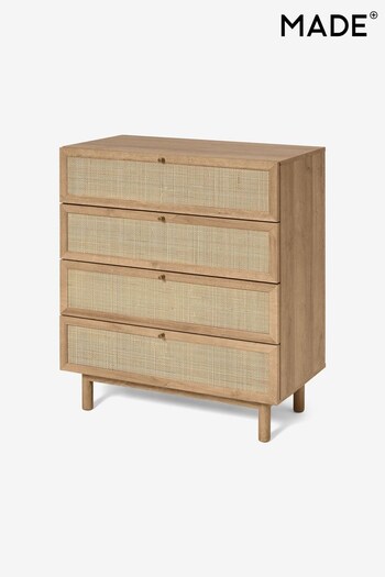 MADE.COM Oak Effect Pavia Natural Rattan 4 Drawer All Beauty New In (D86987) | £379