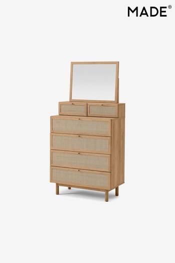 MADE.COM Oak Effect Pavia Natural Rattan Vanity Chest of Drawers (D86990) | £429