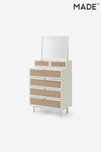 MADE.COM White Washed Oak Effect Pavia Natural Rattan Vanity Chest of Drawers (D86992) | £429