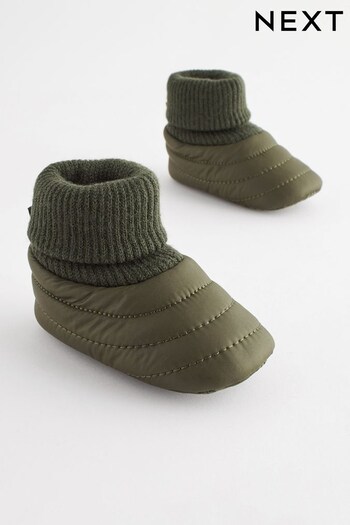 Khaki Green Pram Quilted Snowboots Socks Top (0-24mths) (D87062) | £9 - £10