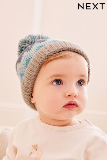 Neutral Green Baby Knitted Pom Hat (0mths-2yrs) (D87072) | £7