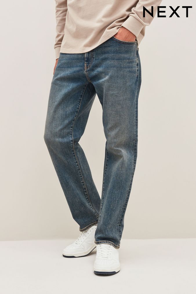 Men s Straight Mid Wash Jeans Next UK