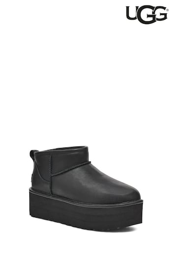 UGG Classic Ultra Mini Leather Black Platform Boots (D87278) | £165