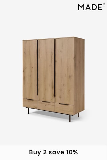 MADE.COM Oak Damien Triple, 3 drawers Wardrobe (D87307) | £689