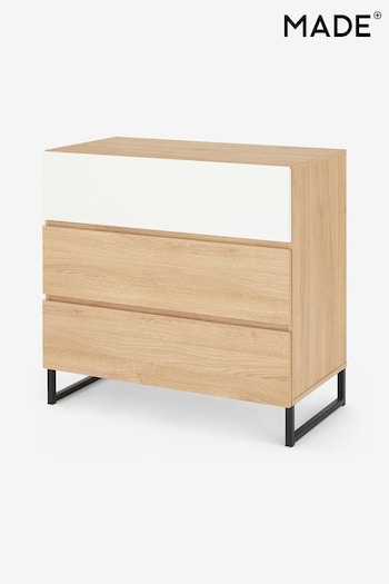 MADE.COM Oak Effect and White Hopkins Wide 3 Drawer Chest of Drawers (D87323) | £269