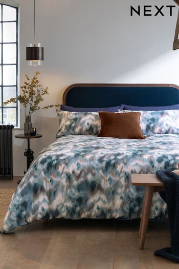 Blue 100% Cotton Blurred Abstract Watercolour Duvet Cover and Pillowcase Set (D87346) | £25 - £55
