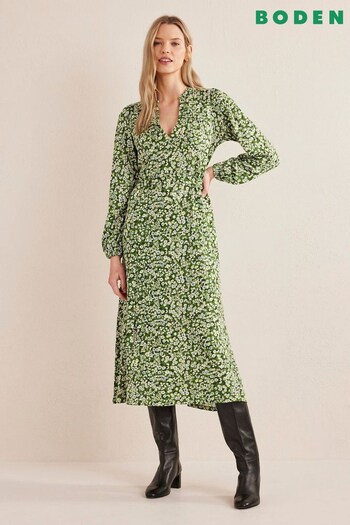 Boden Green Notch Neck Jersey Midi Dress (D87383) | £98