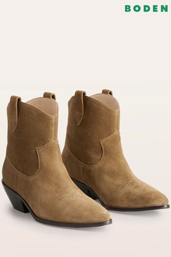 Boden Brown Suede Western Low Heel Boots (D87392) | £170