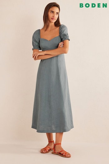 Boden Green Sweetheart Linen Midi Dress (D87417) | £120
