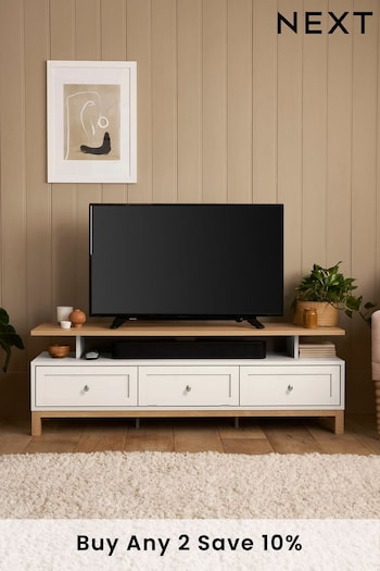 Cream Malvern Oak Effect Up to 65 inch, Floating Top TV Unit (D87479) | £325