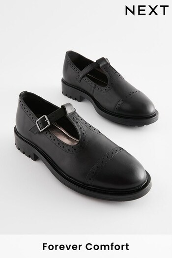 Black Forever Comfort® Leather T-Bar Cleated Shoes (D87542) | £45