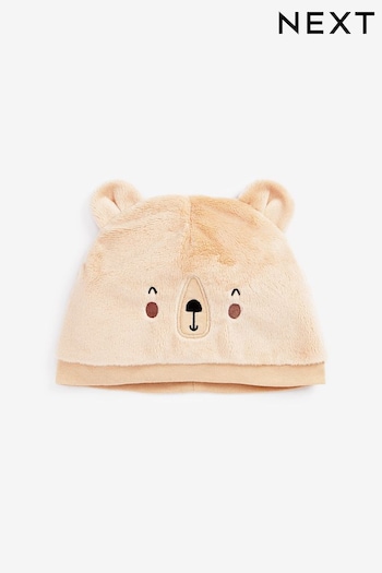Neutral Bear Faux Fur Beanie Baby Hat (0mths-2yrs) (D87565) | £9