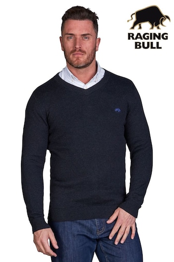 Raging Bull Blue Classic V Neck Knit (D87686) | £79 - £89
