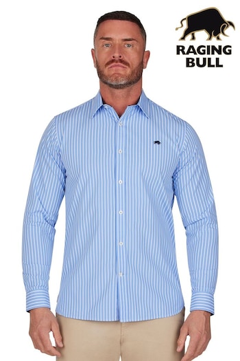 Raging Bull Blue Classic Long Sleeve Stripe Shirt (D87694) | £59 - £69
