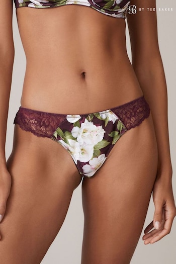 B by Ted Baker Berry Red Floral Satin Lace Brazilian Knickers (D87724) | £16