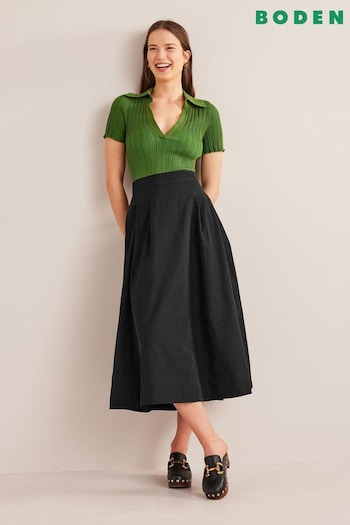 Boden Black Taffeta Pull-on Midi Skirt (D87742) | £85